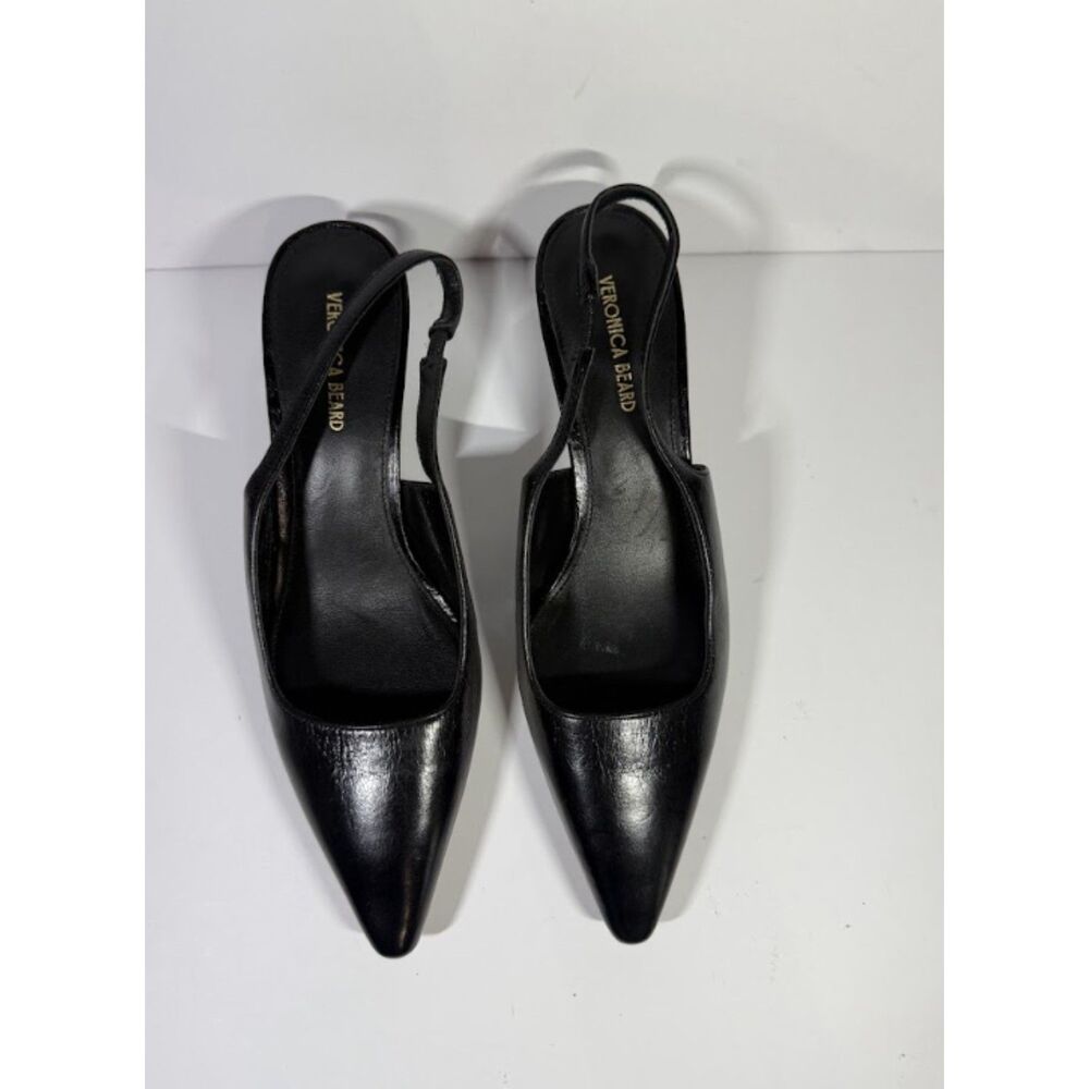 Veronica Beard Cashel Black Leather Slingback Pointed-Toe Pumps Size 7.5